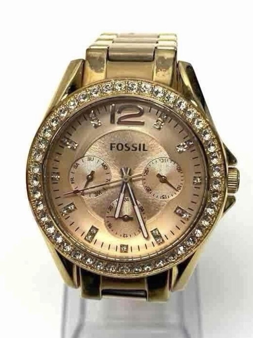 Fossil ES8211 Gold Tone Crystal Bezel Multifunction Bracelet Watch